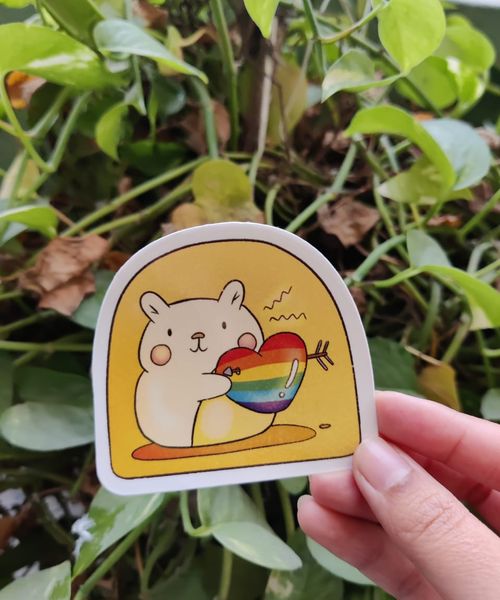 Hamster with a heart sticker
